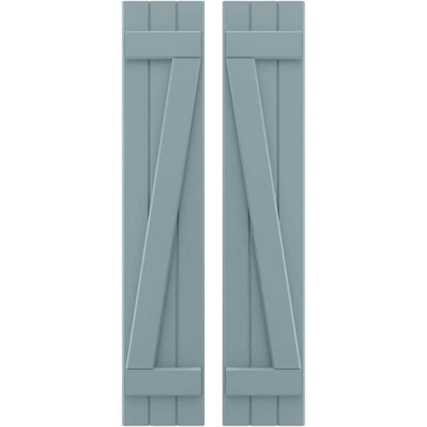 Ekena Millwork 10-1/2 in. W x 51 in. H Americraft 3 Board Exterior Real Wood Joined Board and Batten Shutters with Z-Bar Peaceful Blue