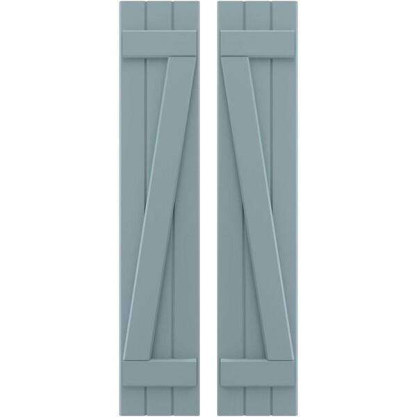 Ekena Millwork 10-1/2 in. W x 52 in. H Americraft 3-Board Exterior Real Wood Joined Board and Batten Shutters w/Z-Bar in Peaceful Blue