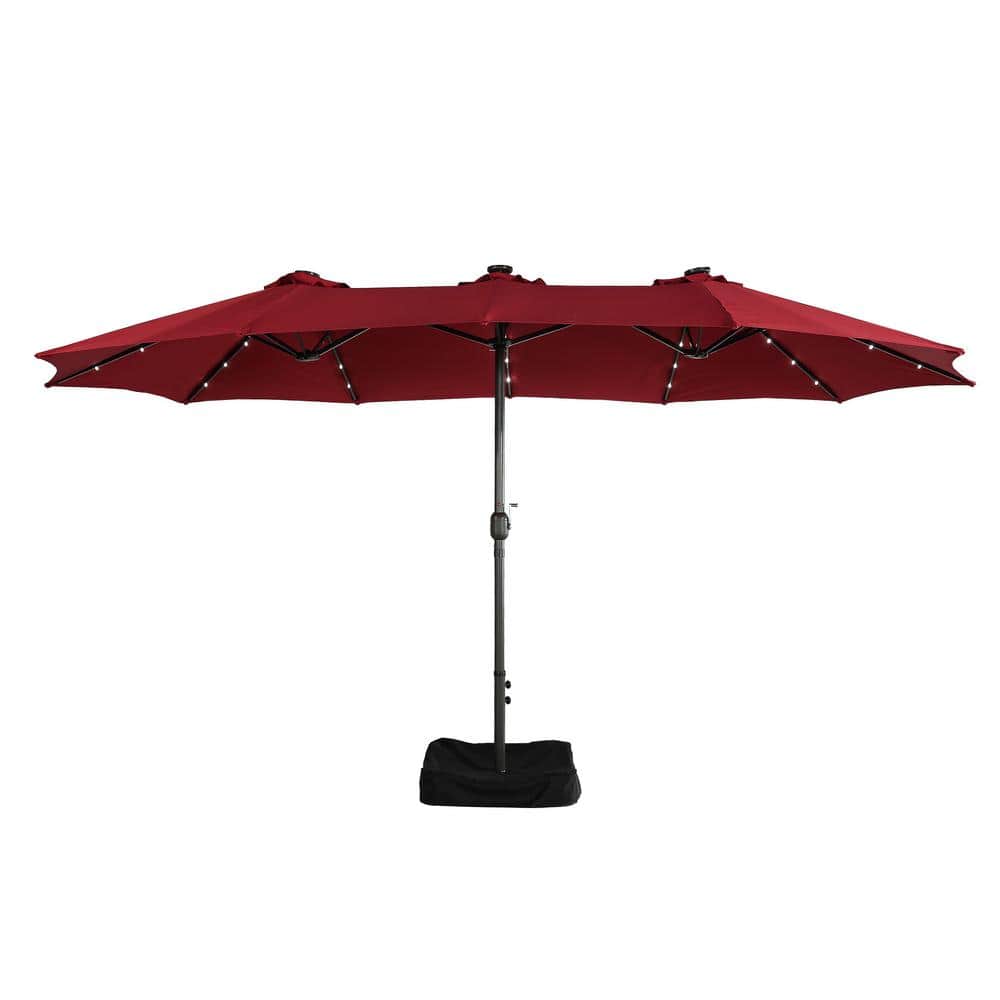15 ft. Steel Pole Market Solar Light No Tilt Patio Umbrella with With Plastic Base and Steel Cross Base in Burgundy price history on PriceWatchPro