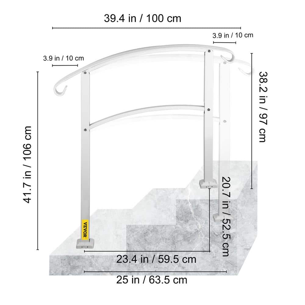 Matte White 3-Step Stainless Steel Outdoor Handrail Kit