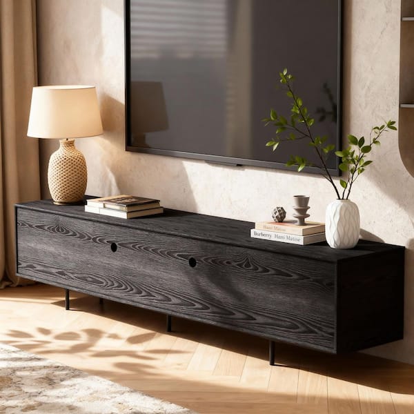 unico DIX TVボード W1800 THE RIGHT PATH 94.48 in. Black Modern TV Stand with Louvered
