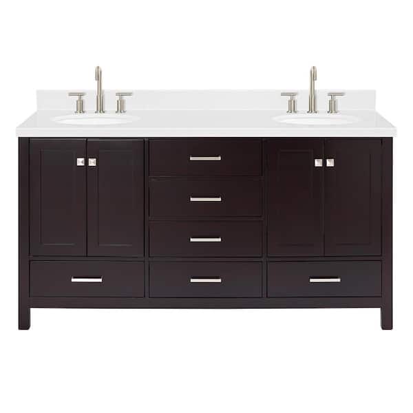 Cambridge 66 in. W x 22 in. D x 36 in. H Double Oval Sink Bath Vanity in Espresso with Carrara White Quartz Top