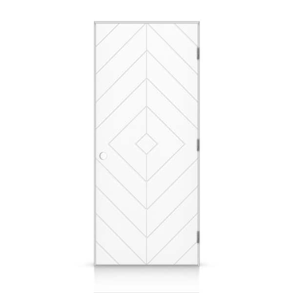 CALHOME 26 in. x 80 in. Diamond Left-Handed Hollow-Core White Painted Smooth Composite Single Prehung Interior Door