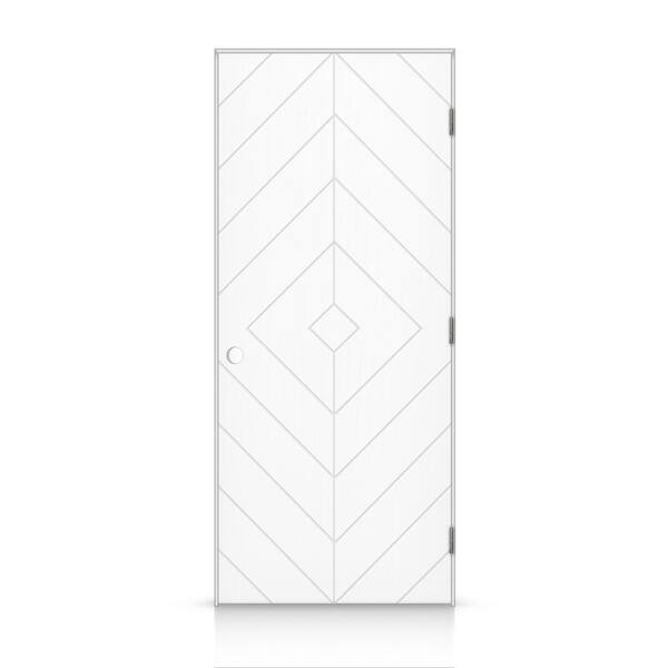 CALHOME 42 in. x 96 in. Diamond Left-Handed Hollow-Core White Painted Smooth Composite Single Prehung Interior Door
