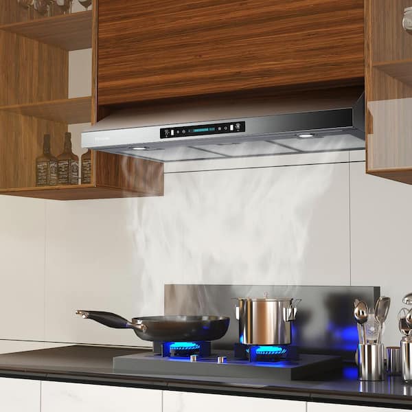 HisoHu 36 in. 900 CFM Ducted Under Cabinet Range Hood in Stainless Steel with LED Lights, Silver