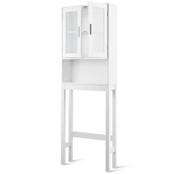 Bunpeony 23 in. W x 67 in. H x 7.5 in. D White Over-the-Toilet Storage with Tempered Glass Door