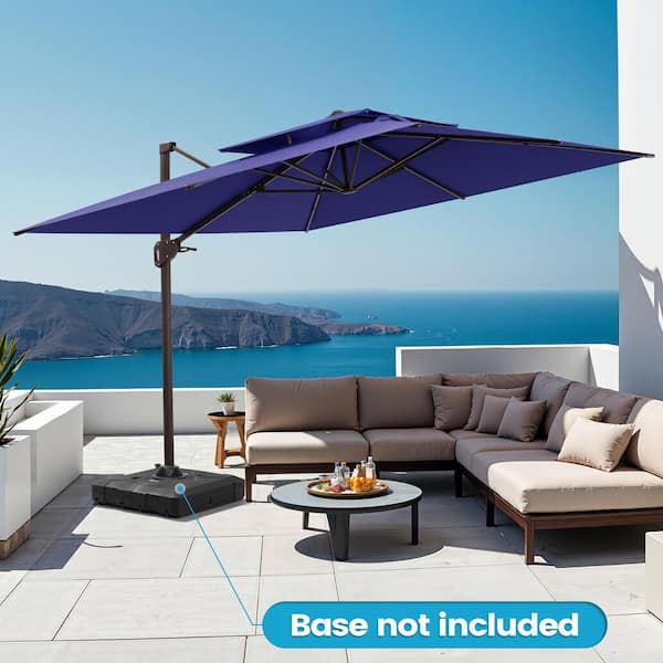 Crestlive Products 10 ft. Square Double-Top Polyester 360° Rotation Cantilever Tilt Patio Umbrella in Navy