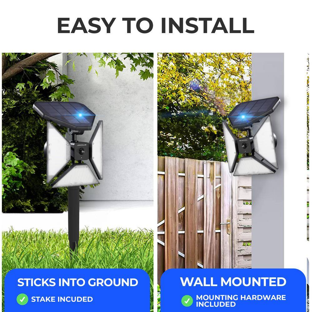 Black Solar Powered Motion Sensor LED Flood Light Trio