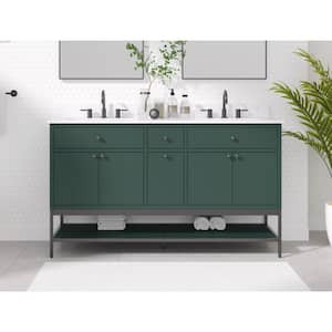 Paisley 60 in. Double Sink Everglade Green Bath Vanity with Cala White Engineered Stone Top