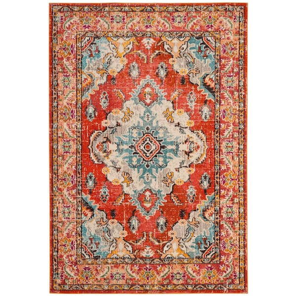 SAFAVIEH Monaco 5 ft. x 8 ft. Orange/Light Blue Border Area Rug