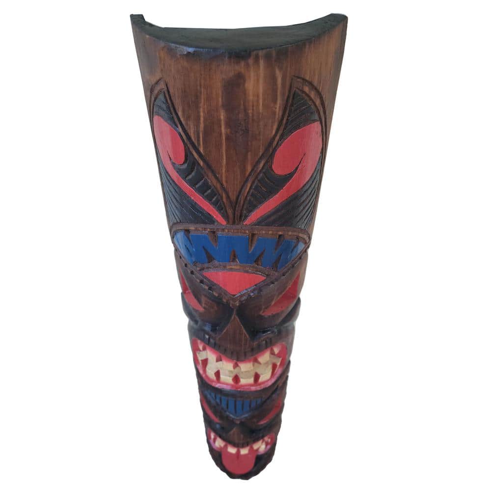 Hand-Carved Albesia Wood 40" Tropical Tiki Mask Totem