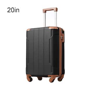 21.5 in. Black Brown ABS Hardside Luggage Spinner 20 in. Suitcase, 3-Digit TSA Lock, Telescoping Handle, Wrapped Corner