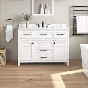 Hanna 48 in. W x 19 in. D x 34 in. H Single Sink Bath Vanity in White with White Engineered Stone Top