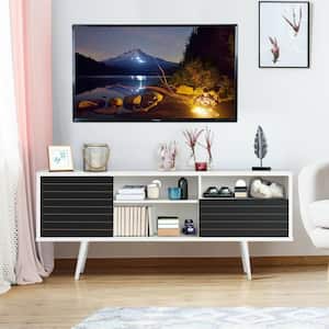 63 in. W White TV Stand with 1 Drawers Fits TV' s up to 65 in. with 3-Shelves