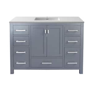 Wilson 48 in. W x 22 in. D x 34.5 in. H Bathroom Vanity in Grey with Matte White Solid Surface Top