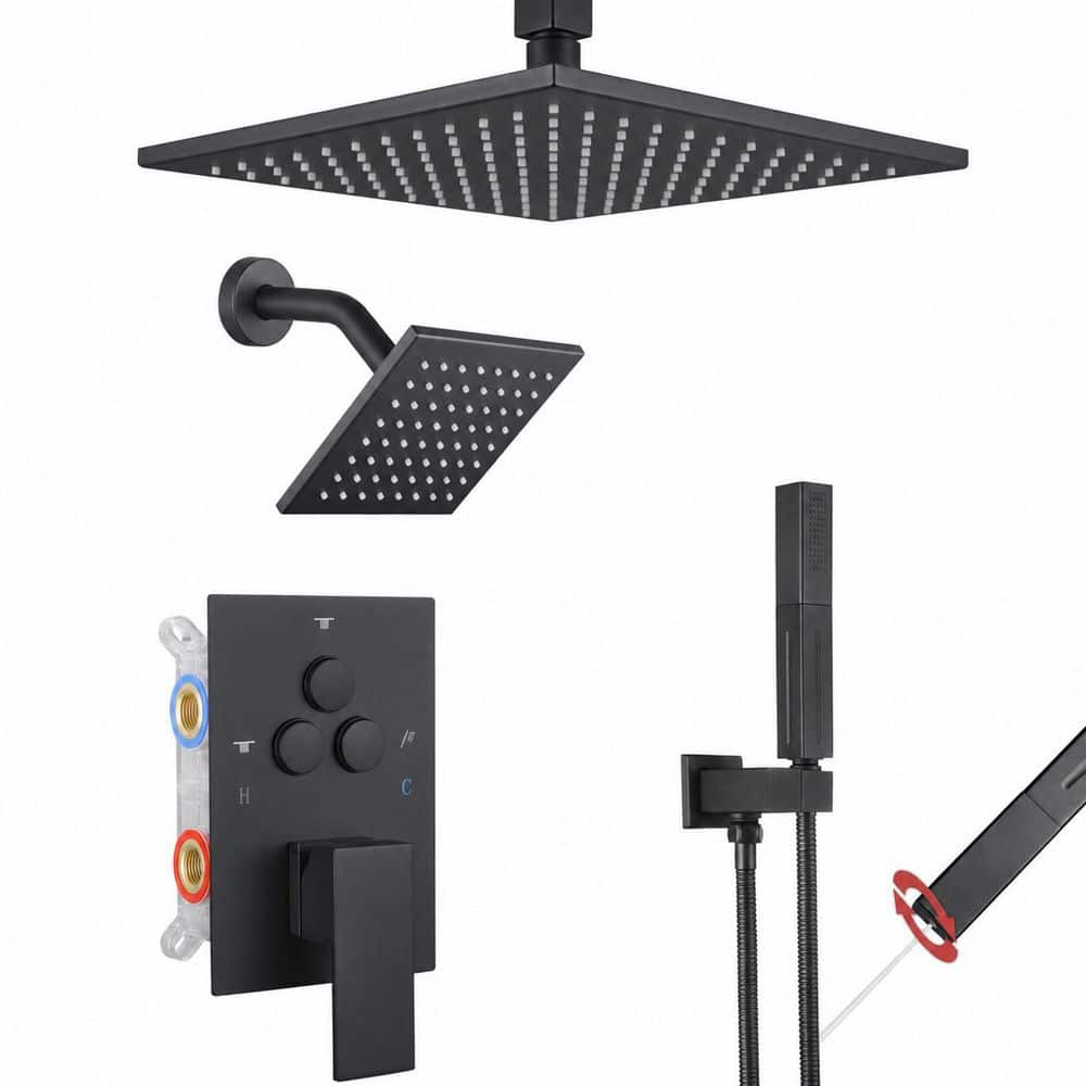 Shower Faucet Trim Kit Matte Black Push-Button Diverter with 10 In. Ceiling Rainfall Head 6 In. Side price history on PriceWatchPro