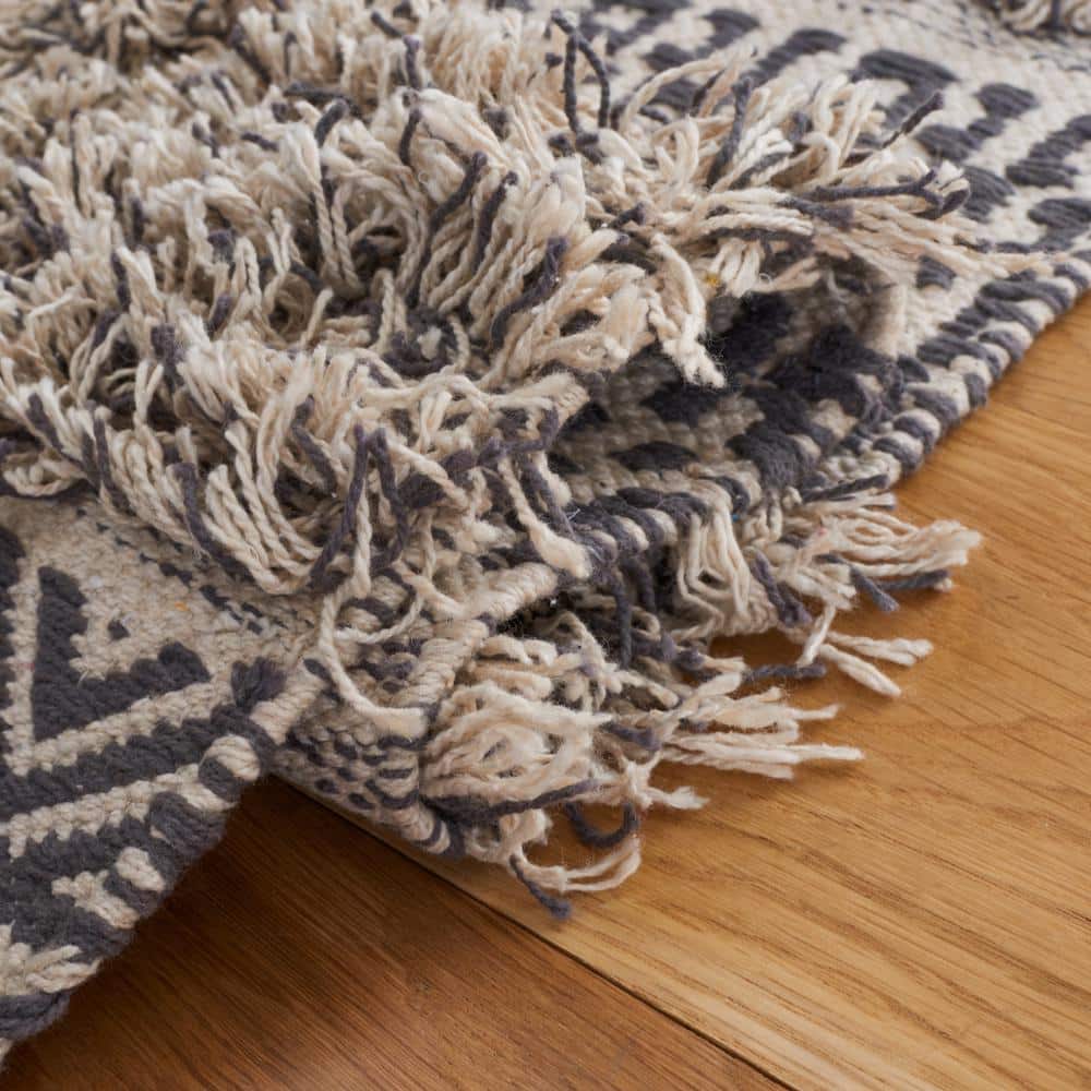 Ivory and Grey Handwoven Cotton Runner Rug