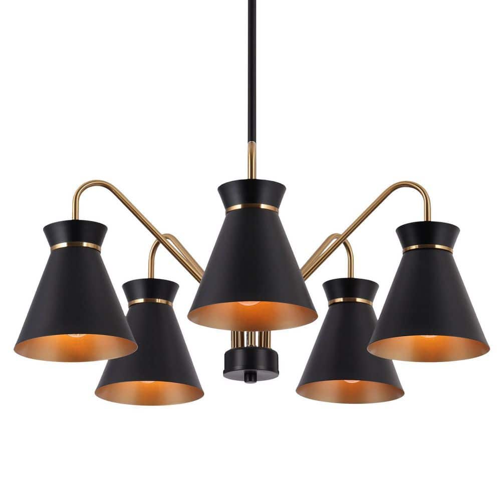 Nordic 23 in. 5-Light Sputnik Black Chandelier, Modern Industrial Polished Brass Chandelier, DIY Hanging Pendant Light