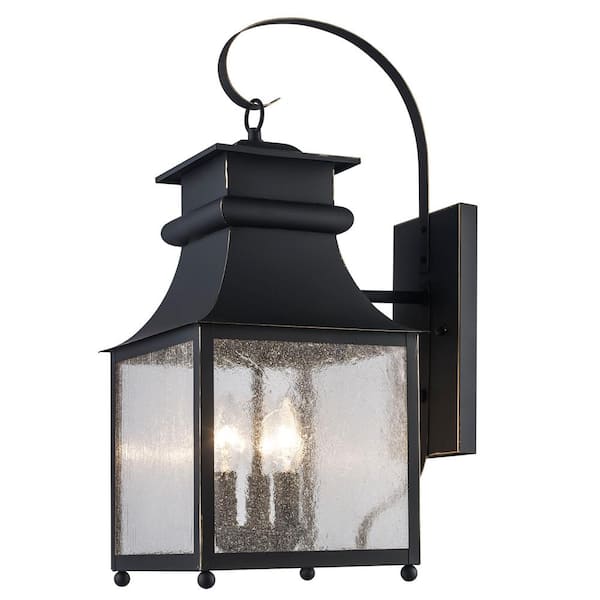 Santa Ines 3-Light Weathered Bronze Outdoor Wall Light Fixture with Seeded Glass