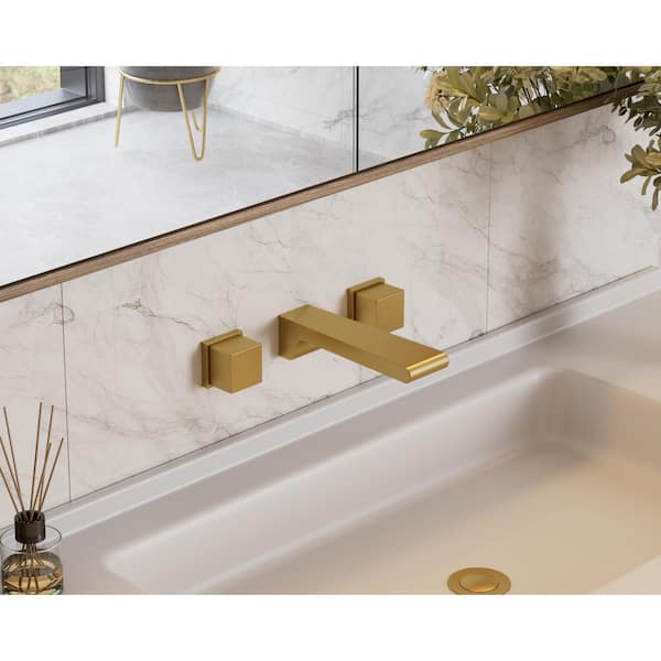 FARNE Double Handle Wall-Mount Bathroom Sink Faucet Trim with Pop-Up Drain in Brushed Gold