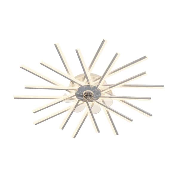 45 in. Indoor Modern White Ceiling Fan with Light, Flush Mount Ceiling Fan with Remote, Dimmable, 3-Color, 6-Speeds