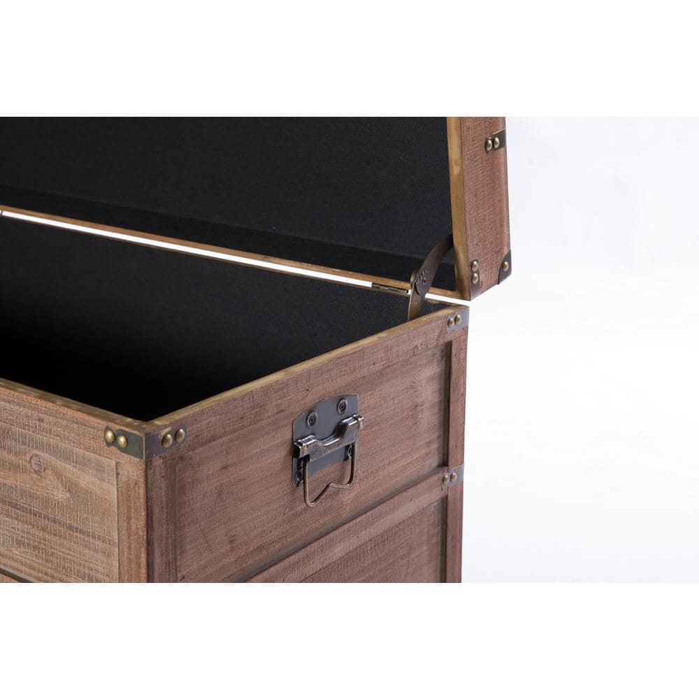 Rustic Wooden Rectangular Storage Trunk Set with Metal Accents