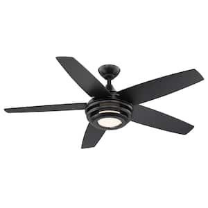 Petani 52 in. Integrated LED Matte Black 5-Blade Ceiling Fan with Remote Control