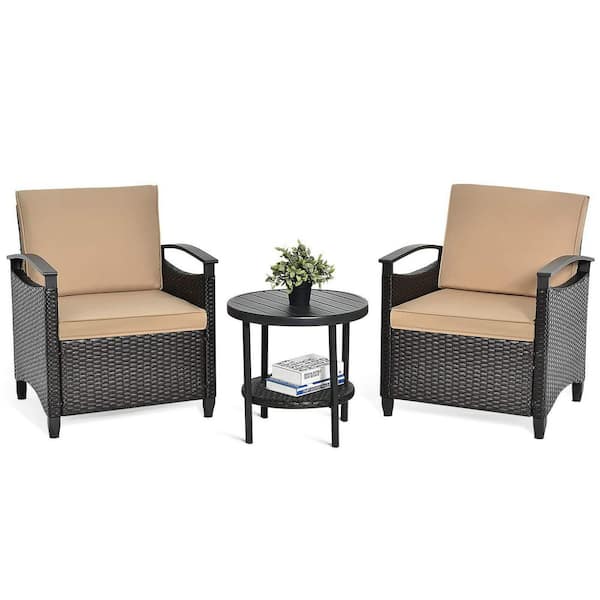 Alpulon 3-Piece Wicker Outdoor Patio Conversation Set with Beige Cushions