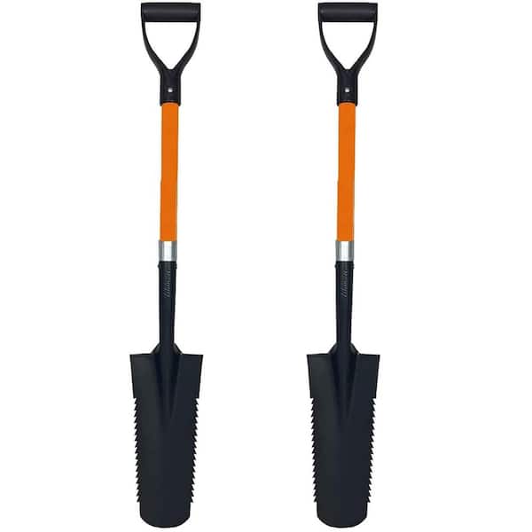 27 in. Lengh Fibreglass Handle Drain Shape Teeth Shovel, D-Grip with Heavy-Duty Metal Blade Shovel (2-Pack)