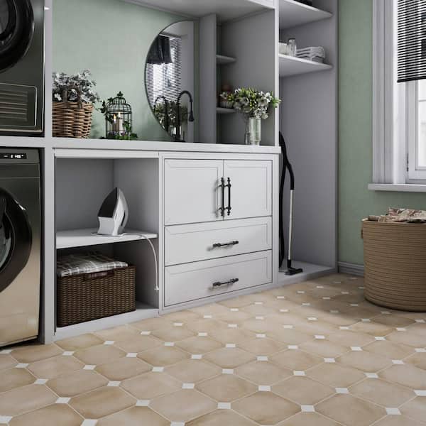 Laverton Octagon Beige with Taco Nieve 8 in. x 8 in. Porcelain Floor and Wall Tile (22.5 sq. ft. /Case)