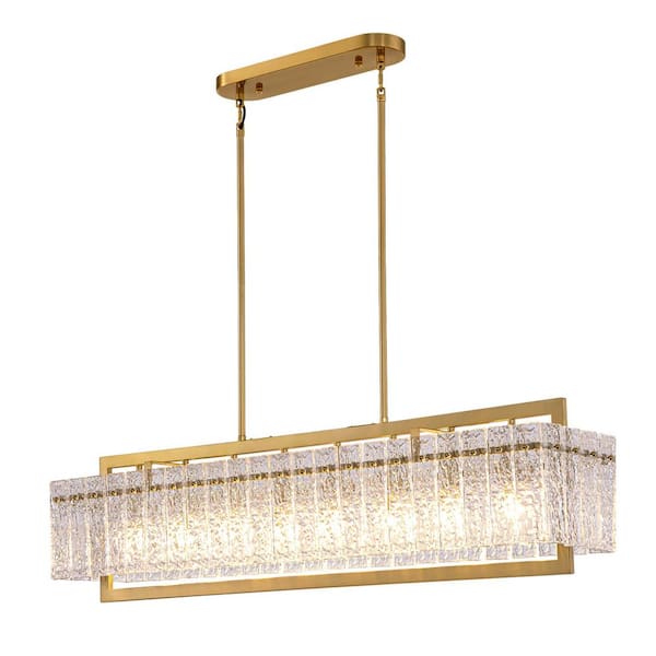 47 in. 8-Light Gold Crystal Rectangular Chandelier Linear Pendant Lighting for Dining Room Kitchen