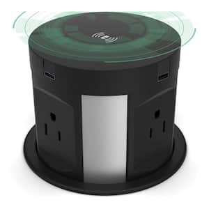 Automatic Pop-Up Outlet for Countertop 8-Outlets with Wireless Charger Station for Kitchen in Black