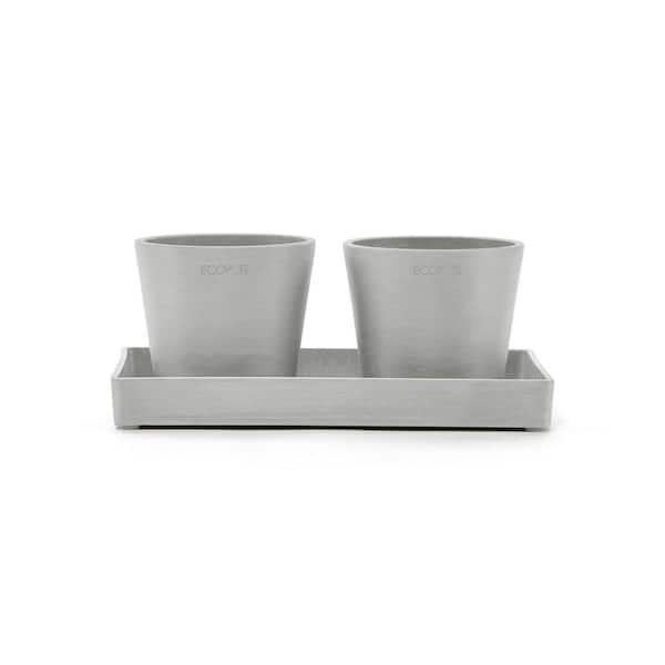 O ECOPOTS BY TPC Amsterdam 4 in. White Grey Premium Sustainable Planter x2 ( with Display Platter)