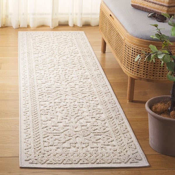Paros 2 ft. x 7 ft. Ivory Solid Aztec Runner Rug