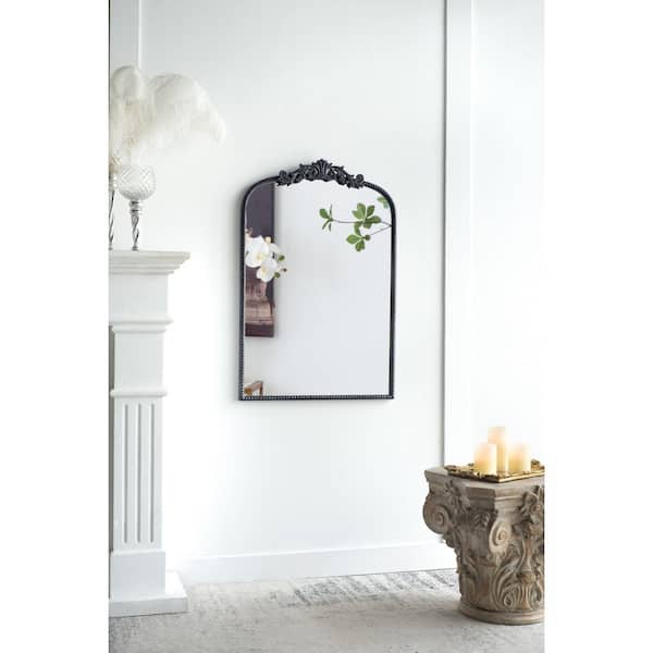 Unbranded Black 24 in W x 36 in. H Mid century lrregular MDF And Glass Framed Mirror Bathroom Mirror
