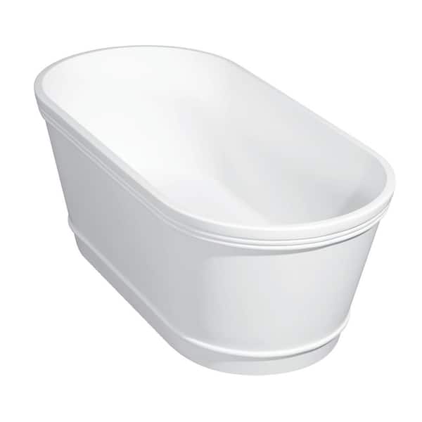 Arcticstone 60 in. Stone Resin Flatbottom Freestanding Bathtub in Glossy White/Matte White with Drain