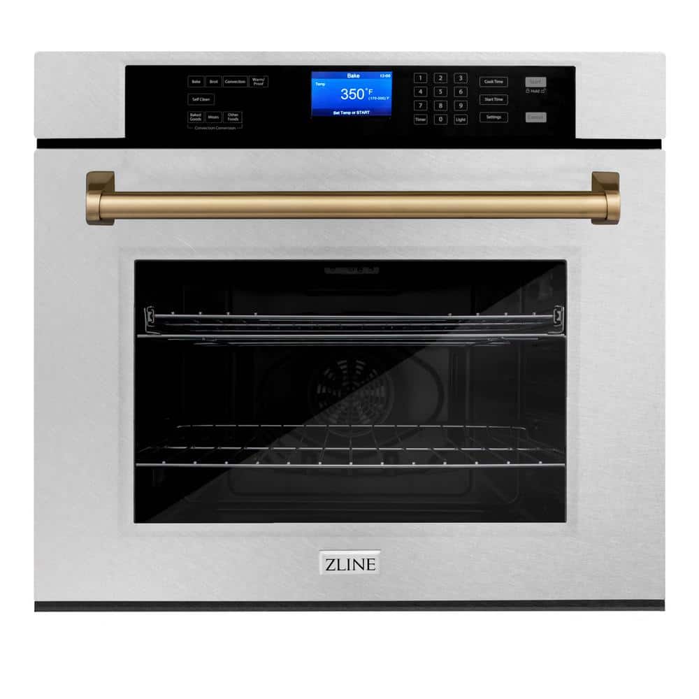 ZLINE Kitchen and Bath Autograph Edition 30 in. Single Electric Wall Oven with Champagne Bronze Handle in Fingerprint Resistant Stainless Steel, DuraSnow Stainless Steel & Champagne Bronze
