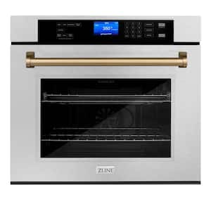 Autograph Edition 30 in. Single Electric Wall Oven with Champagne Bronze Handle in Fingerprint Resistant Stainless Steel