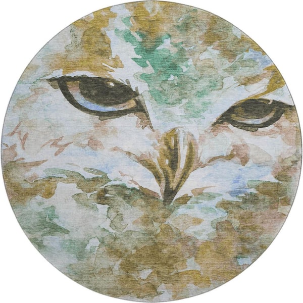 Mayfield Premium Machine Washable Abstract AMF2274 Mocha 8 ft. x 8 ft. Round Rug