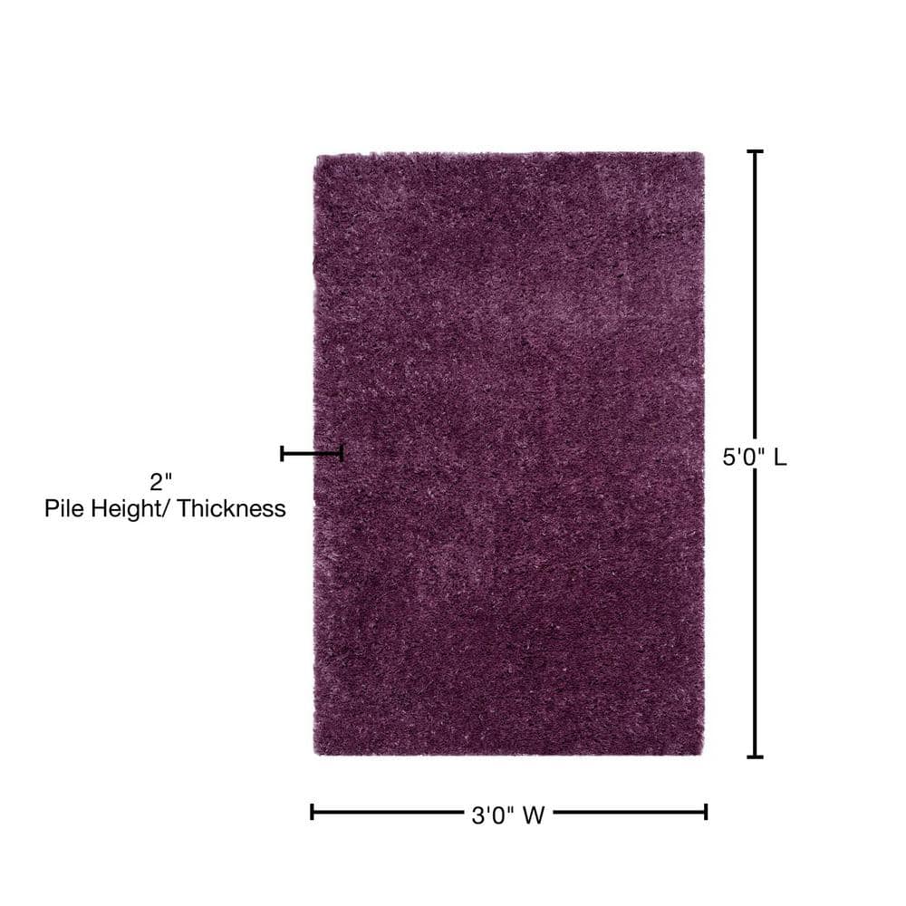 Purple Rectangular Shag Synthetic Area Rug 3' x 5'