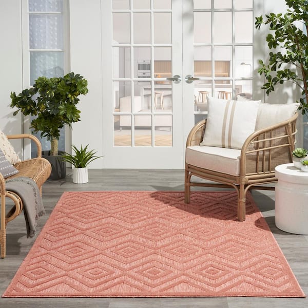 Versatile Coral/Orange 5 ft. x 7 ft. Geometric Contemporary Indoor/Outdoor Area Rug