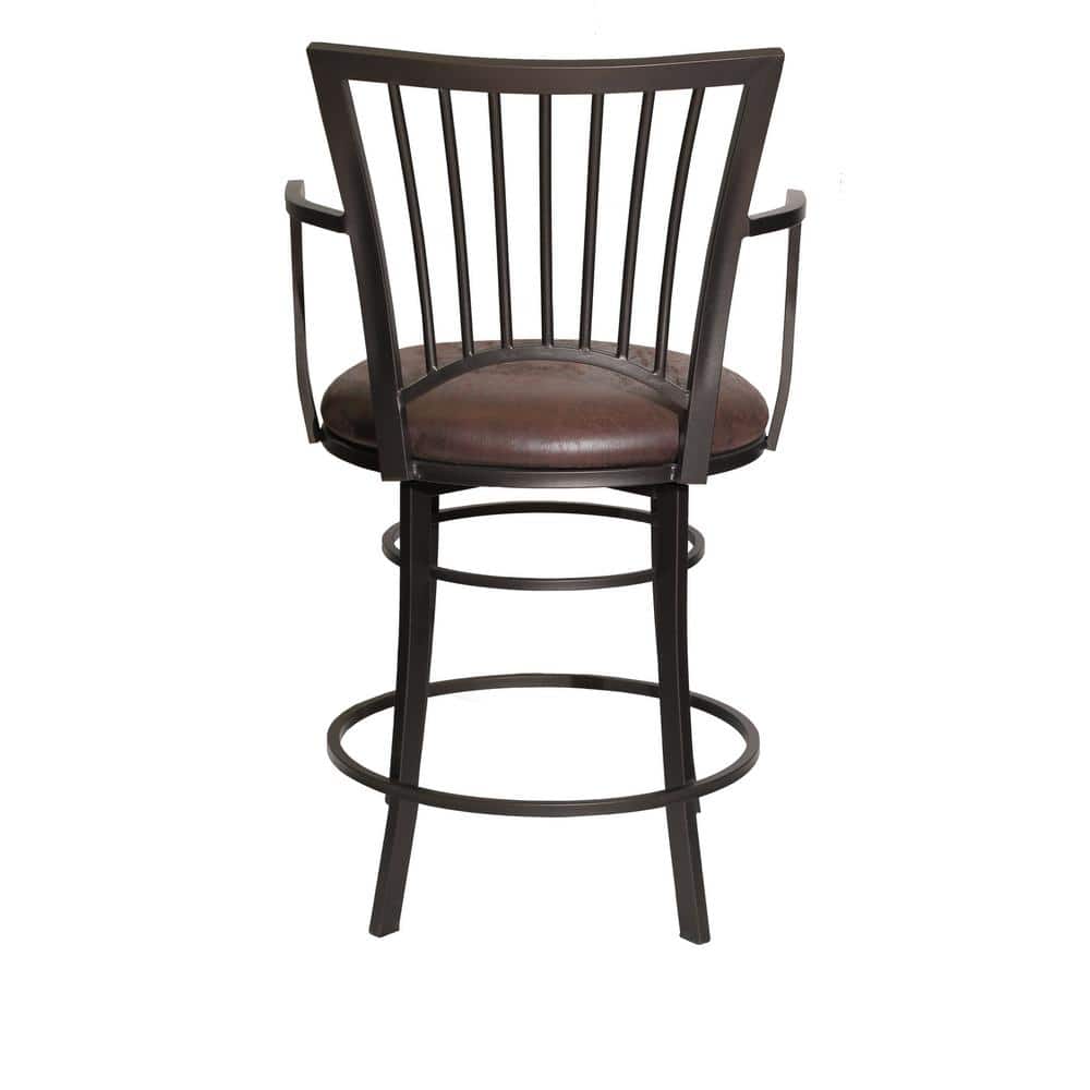 Transitional Coach Brown Leather Swivel Chair with Metal Frame