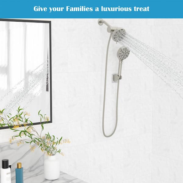LORDEAR 8-Spray Patterns with 1.8 GPM 4.7 in. Wall Mount Dual Shower Heads in Brushed Nickel