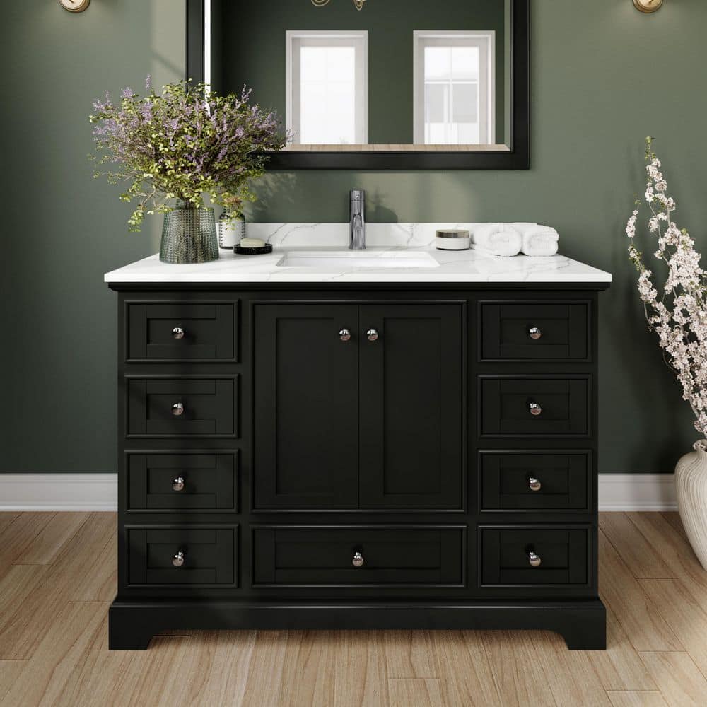 Deborah 48 in. W x 22 in. D x 35 in. H Single Bath Vanity in Dark Espresso with Giotto Quartz Top and MC Mirror price history on PriceWatchPro