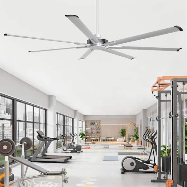 8.4 ft. Indoor/Outdoor Industrial Nickel 7-Blade Downrod Mount Ceiling Fan with Remote Control and Reversible DC Motor