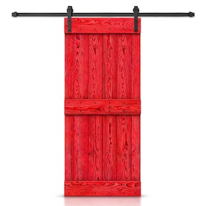 20 in. x 84 in. Ready To Hang Wire Brushed Red Thermally Modified Solid Wood Sliding Barn Door with Hardware Kit