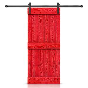 34 in. x 84 in. Ready To Hang Wire Brushed Red Thermally Modified Solid Wood Sliding Barn Door with Hardware Kit