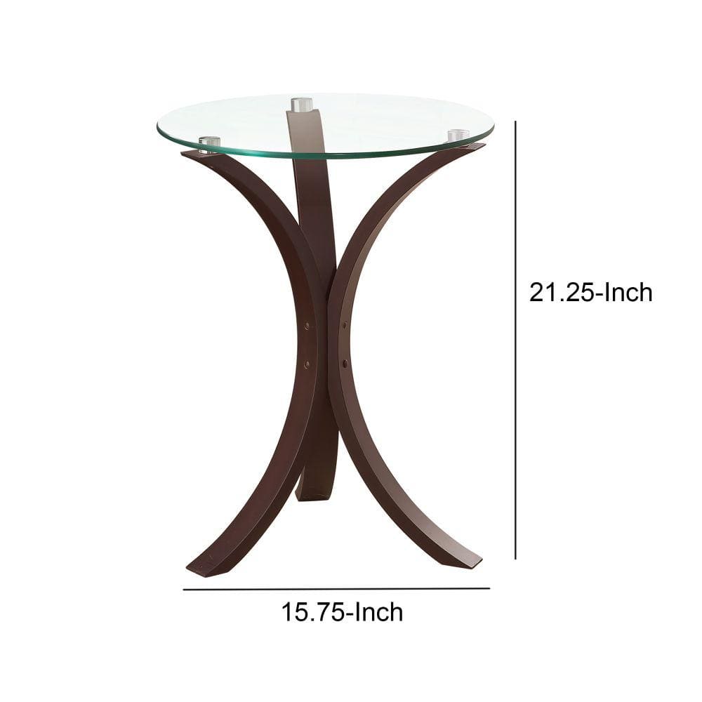 Crescent Moon 15.75" Metal and Glass Round Accent Table in Espresso