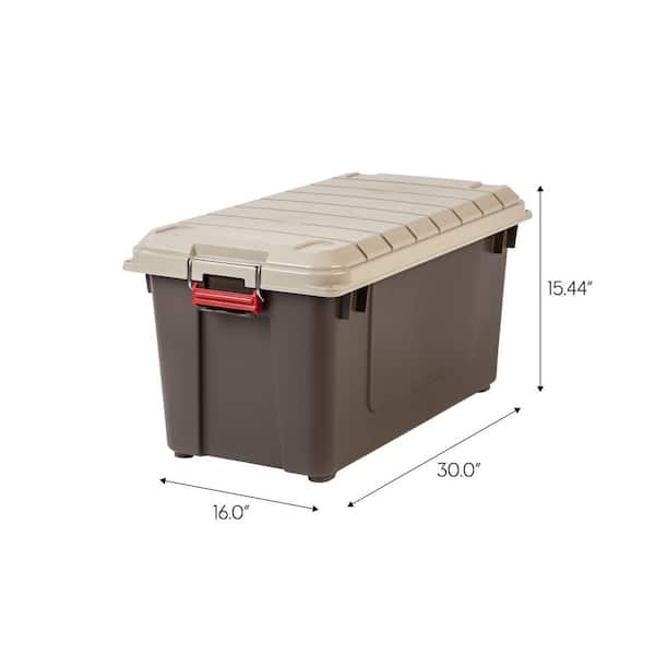 IRIS 82 qt. Stackable Storage Tote, with Heavy-duty Red Buckles and Beige  Lid, in Brown 585128 - The Home Depot