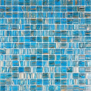 Celestial Glossy Blue and Gold 12 in. x 12 in. Glass Mosaic Wall and Floor Tile (20 sq. ft./case) (20-pack)